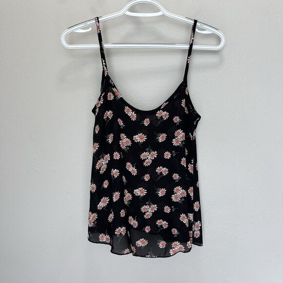 About A Girl | Y2K Sheer Black Floral Daisy Spaghetti Strap Tank Top Small - Picture 4 of 5